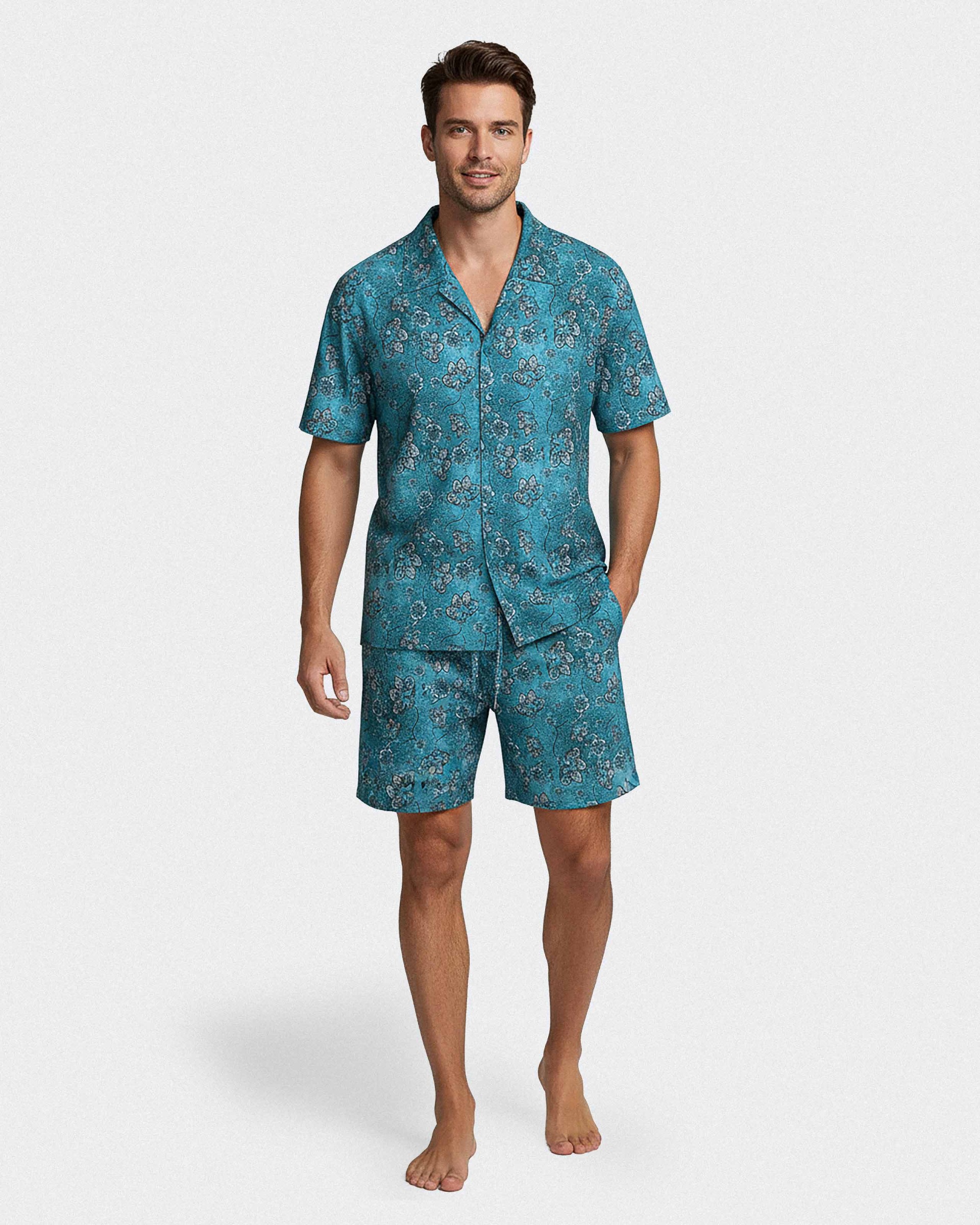 Pijama curto de homem com botões em Lyocell